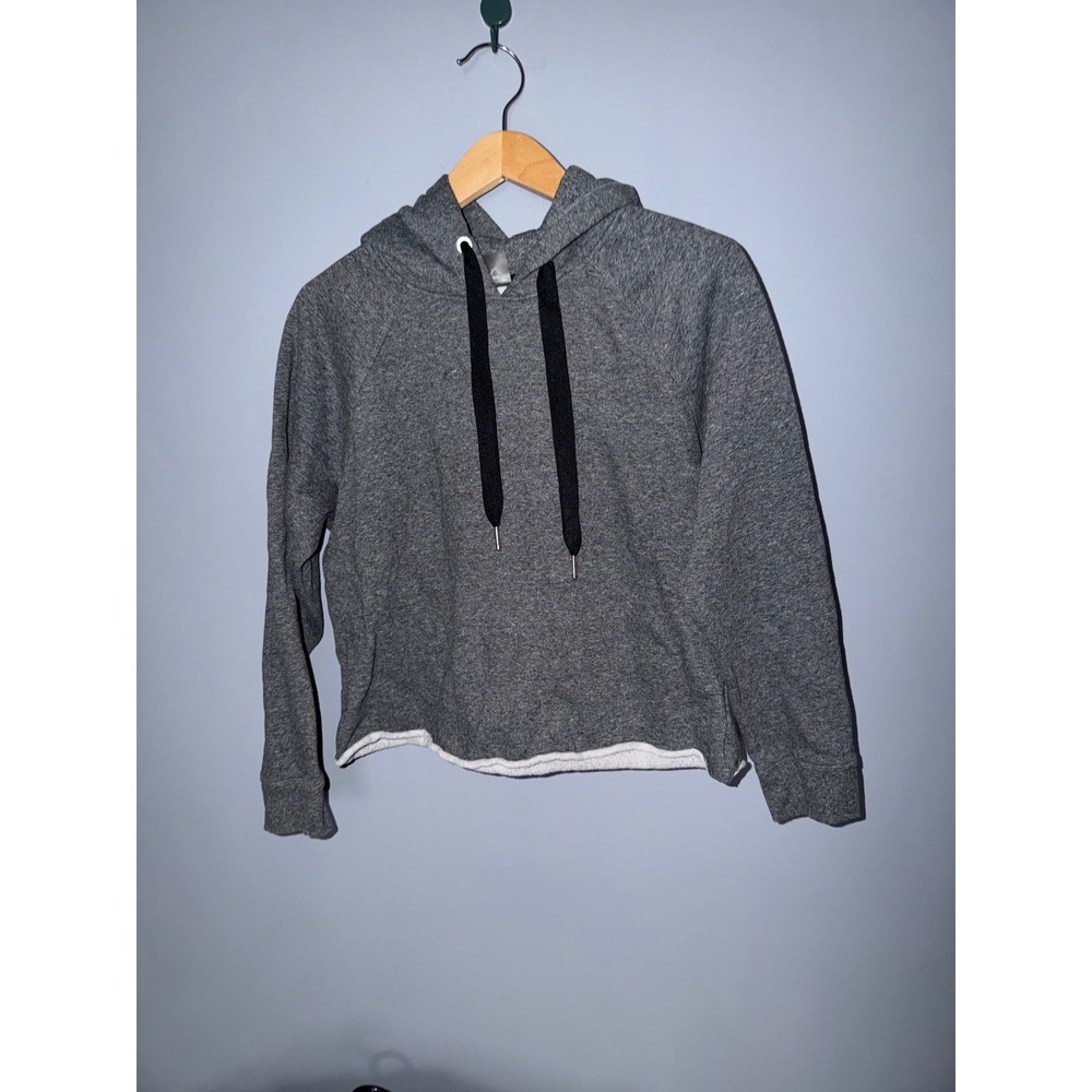 Calvin‎ Klein Womens Cropped Hoodie Heather Grey Raw Hem Fleece Size M